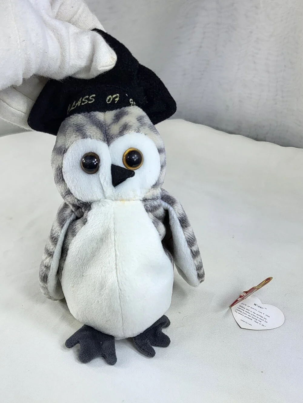 Ty Grey and White Owl Plush with Graduation Cap